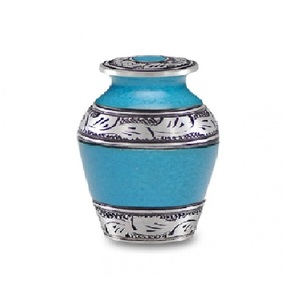 High Quality Brass Cremation <b>Keepsake</b> Urns With Gold Black Engraving And Teal Color Finished <b>For</b> Human <b>Ashes</b>-Funeral Supply - Product Image 5