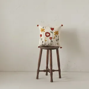 Funda de Cojín Decorativa Bordada con Flores Coloridas, Lavable, con Diseño de Jardín, Sin Relleno - Product Image 1