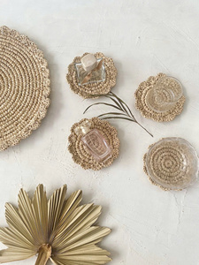 ชุดแผ่นรองแก้วสานมือจากหญ้าทะเล ดีไซน์ใหม่ สไตล์ธรรมชาติ สำหรับป้องกันโต๊ะเครื่องดื่ม ตกแต่งโต๊ะหรูหรา รับผลิตแบบ OEM ODM - Product Image 4