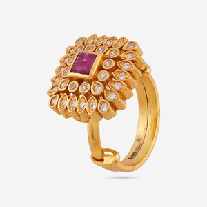 Vintage Trendy Silver Temple Inlay Finger <b>Ring</b> 188186 <b>Gold</b> Plated Geometric Copper and Alloy Christian Cluster Style Gift - Product Image 1