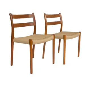 4 Niels Moller Mid century teak dining chairs with papercord seat by Niels O. Moller - solid wood mahogany furniture indonesia