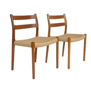 Sillas de comedor iels Oller ID Century de teca con asiento papercord de iels O., 4 Uds. Oller-muebles de caoba, madera maciza, Indonesia