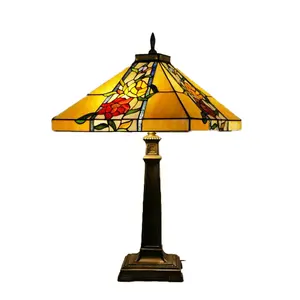 Tiffany Luxury Rose Square Stained Glass Table Lamp Artistic Creative Living Room Bedroom Table Lamp