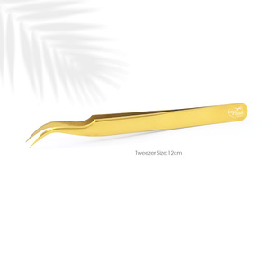 Pinzas para extensión de pestañas de alta calidad, pinzas curvas clásicas para pestañas, pinzas antideslizantes, mango ligero a prueba de herrumbre hecho a mano - Product Image 1
