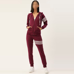 Sweat à capuche zippé décontracté deux pièces léger, doux et confortable et pantalon de jogging ensemble de survêtement pour femmes de grande taille - Product Image 1