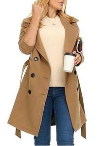 Manteau long en laine marron de haute qualité pour femmes, idéal pour les réunions d'affaires et le bureau, chaud et chaud pour l'hiver, avec ceinture. - Product Image 5