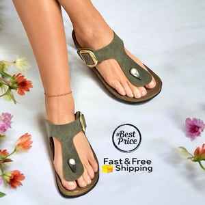 Chanclas de cuero genuino hechas a mano en negro y marrón para mujer, diseño plano moderno de MS Handicraft - Product Image 6