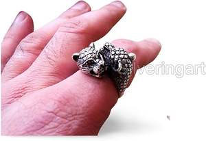 Bague pour homme, simple, à deux têtes de tigre et de panthère, yeux en rubis rouge, bague de motard, fabrication artisanale, bijoux personnalisés, bague en argent massif 925 - Product Image 3