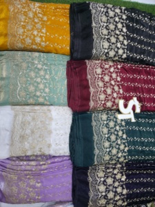 100% Silk Fendy <b>Fabric</b> with Handwoven <b>Beads</b> Imported Sequence for Women's Clothing Plain Style Woven Textile Raw Material - Product Image 2