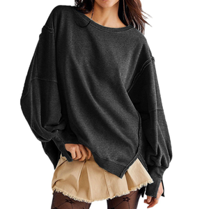 Algodón/poliéster peso pesado calidad superior personalizado al por mayor manga larga señora mujeres Top cuello redondo sudaderas de gran tamaño para mujeres - Product Image 1
