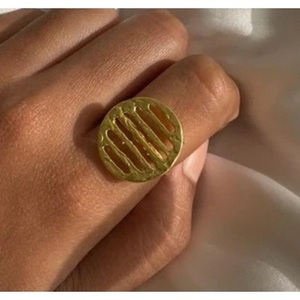 Vintage <b>Statement</b> Brass <b>Ring</b> 18K Gold Plated with Rhodium Inlay Fashionable Geometric Gemstone Jewelry - Product Image 3