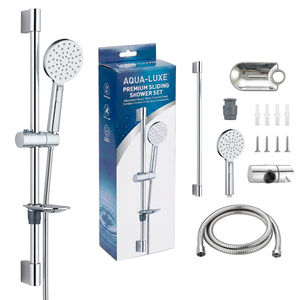 Ensemble de douche complet en acier inoxydable à montage court, avec pommeau de douche pluie et douchette à main, livré en boîte colorée ou sous emballage blister - Product Image 1