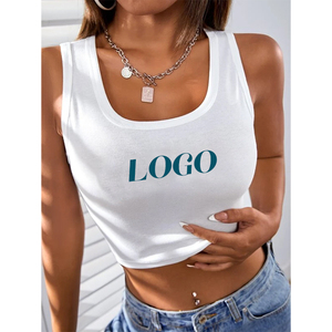 2024 Logo personalizado Bodycon Rib Knit Tank Top Halter Girl Crop Top de alta calidad acanalado camisetas sin mangas para mujer - Product Image 6