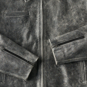 Chaqueta de cuero PU descolorida vintage nuevo diseño moda personalizada hombres y mujeres - Product Image 3