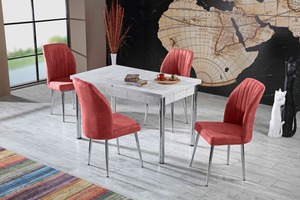Ensemble de table à manger Best Seller Moderne Extensible avec 6 chaises de luxe Plateau en aggloméré Pieds en métal Garantie 1 an - Product Image 2