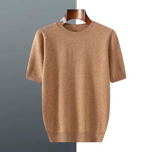 Suéter de punto de lana con cuello redondo para hombre, suéter de manga corta holgado, camiseta de media manga de Color sólido, Primavera/Verano 2025 - Product Image 5