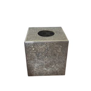 Elegant Embossed German Silver Tissue Box Cover with Floral Pattern <b>Napkin</b> <b>Dispenser</b> for Home Decor Table Top Tissue Holder - Product Image 1