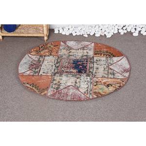 Tapis en laine vintage de grande surface 3.4x3.4 pieds Rectangle marron Beige Patchwork pour chambre à coucher Tapis en latex viscose - Product Image 1