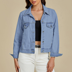 เสื้อแจ็กเก็ตยีนส์แขนยาวสำหรับผู้หญิงแจ็กเก็ตยีนส์มีกระเป๋าด้านหน้าออกแบบได้ตามต้องการ - Product Image 6