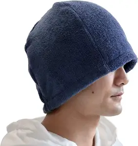 [OEM Customized Products] Sauna Hat Made in Japan 100% Cotton Durable Well Absorption Machine Washable Unisex Light Navy Blue