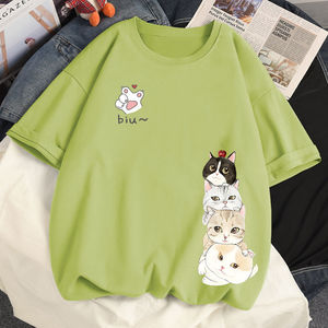 New Women's Custom Print Style <b>Cat</b> Printed Multi Color Short-sleeved <b>T</b>-shirt Fashion Plus Size Women's Loose <b>T</b>-shirt - Product Image 4