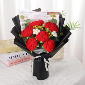 Bouquet de fleurs artificielles en laine tricotées à la main pour la Saint-Valentin chinoise, design créatif de roses transfrontalières, fleurs au crochet, cadeau tricoté - Product Image 2