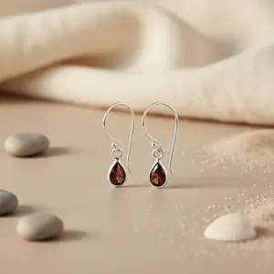 "925 Silver #Fashion# <b>Garnet</b> Teardrop <b>Earrings</b> for Women's Gift" - Product Image 2