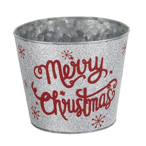 Cilindro de cubo de metal redondo decorativo de Navidad galvanizado al por mayor para árbol de Navidad - Product Image 1
