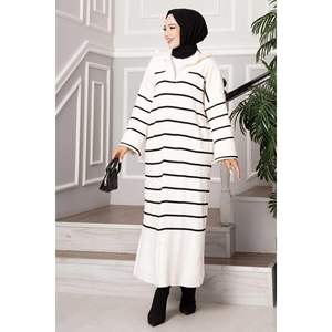 Vestido de punto Camiseta cuello alto rayado crudo - Product Image 3