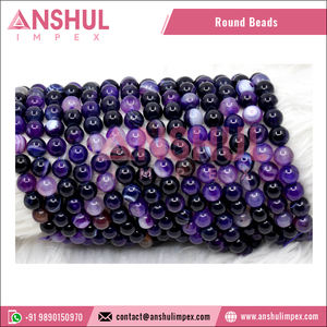 Quantité en gros de pierres polies et brillantes, agates rayées violettes de 6MM rondes, brins de perles de pierres précieuses - Product Image 5