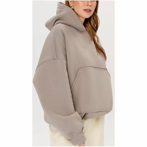 เสื้อฮู้ดดี้ผู้หญิงทรงหลวม แขนยาว ผ้าฝ้ายฟลีซ 100% ระบายอากาศได้ดี แห้งเร็ว มีโลโก้ด้านหน้า สไตล์ลำลองสำหรับฤดูหนาว - Product Image 4