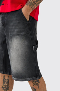 Pocket Solid Pattern Cargo Pants Style High Quality Denim <b>Jeans</b> <b>Men</b> Baggy Cargo Shorts Breathable Dark Denim With - Product Image 4
