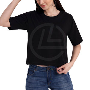 Camiseta corta de verano informal de moda para mujer con técnica teñida lisa de lona ligera ajustada personalizable - Product Image 1