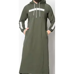 2023 Wholesale Side Stripes Long Dress Muslim Islamic Thobes Gents Al Daffah With Hoodies Zip Up Fashion Thobes Jubba