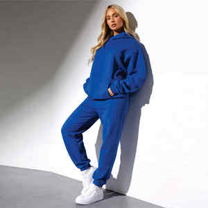 Survêtement à capuche pour femme avec logo de marque personnalisé bleu royal 65% coton 35% polyester surdimensionné coupe décontractée survêtement - Product Image 1
