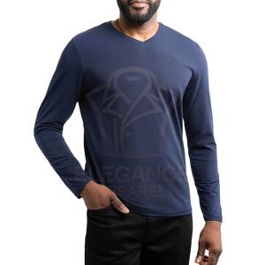 Buena calidad Nueva llegada Cuello en V Estilo Color azul Streetwear Camiseta clásica Otoño Invierno Everyday Loungewear Top Camisa de manga larga - Product Image 1