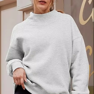 <b>Women's</b> Casual Woven Eco-Friendly Oversized Sweatshirt Mock Neck Long Sleeves Pullover Winter Autumn Custom Logo Front Position - Product Image 1