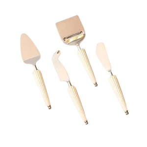 Juego de cuchillos de queso de acero inoxidable de 4 piezas de fabricante indio con mango de mármol abstracto utilizado para la mesa del desayuno - Product Image 3