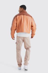 Nuevo OEM elegante Original cuero de vaca bordado recortado manga larga impermeable grueso invierno Unisex chaqueta Bomber Huzaifa - Product Image 5