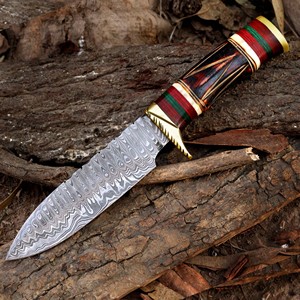 Cuchillo de caza de acero de Damasco hecho a mano, mango decorativo grabado, hoja fija, cuchillos para acampar y exteriores, proveedor mayorista - Product Image 5