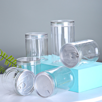 Meilleures ventes Pots en plastique PET de 100 mm de diamètre à large ouverture avec couvercle à clapet en aluminium Logo personnalisé Aliments Boissons Bonbons Aliments secs pour animaux de compagnie