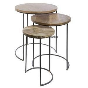 Table gigogne Home Designer Fancy Look Table multifonctionnelle Lot de 3 avec plateau en bois Forme ronde et cadre en métal Couleur noire - Product Image 1