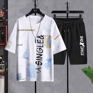 Conjunto Deportivo Corto de Verano para Hombre, Transpirable, 100% Algodón, Camiseta de Manga Corta y Pantalones Cortos, 2 Piezas - Product Image 3