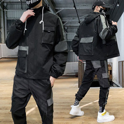 Street Wear Overalls Men 2 Piece Track Suit Fashion Patchwork Cargo Pockets Tracksuit Sweatsuit <b>Joggers</b> Men Fall Sets - Product Image 6