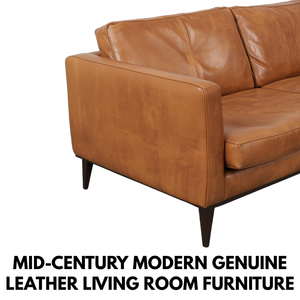 Mid Century Modern Accent Chairs Genuine Leather Lounge Accent Chair Light Brown Modern Arm Chair for <b>Small</b> Spaces Apartment - Product Image 3