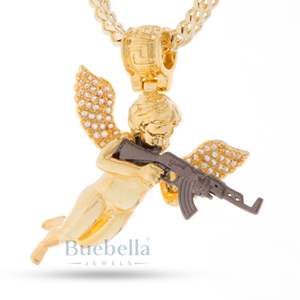 Collar con colgante de oro de Arcángel de Represalia con diseño de guerrero espiritual helado Colgantes y dijes de moissanita de hip hop en negrita - Product Image 1