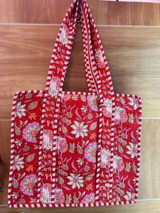 Women's Vintage <b>Mini</b> Tote Bags <b>Hand</b> Block Printed Cotton Summer/Winter Floral Shopping Shoulder Purse Large Quilted Makeup - Product Image 4