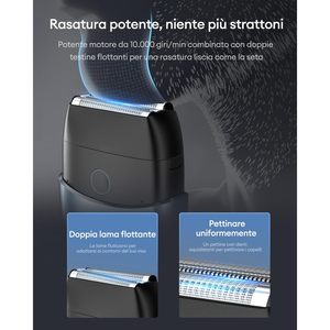 Afeitadora Eléctrica Portátil Inalámbrica de Doble Cuchilla para Cara y Cuerpo, Resistente al Agua IPX7, Recargable por USB, Lavable, Repuesto Alemán - Product Image 6