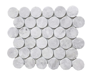 Carrelage en mosaïque de marbre rond moderne, poli blanc gris, résistant à l'eau, décoration murale intérieure pour salle de bain, épaisseur 8 mm - Product Image 1