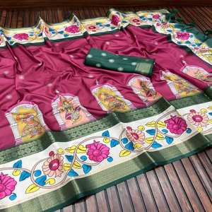 Saree de créateur indien de luxe au toucher doux de première classe avec broderie de travail imprimée prêt à porter pour les femmes vêtements traditionnels - Product Image 5